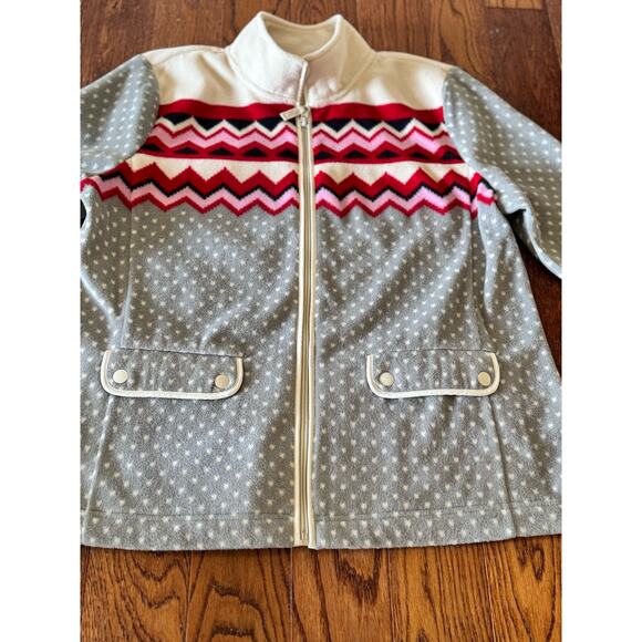 Talbots Jacket Womens Petite Large Polka Dot Chevron Fleece Zip Up Soft Sweater - Picture 2 of 10